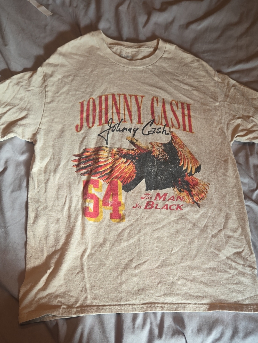 Johnny Cash Graphic Short-Sleeve Tee — Cream with Vintage Eagle Print